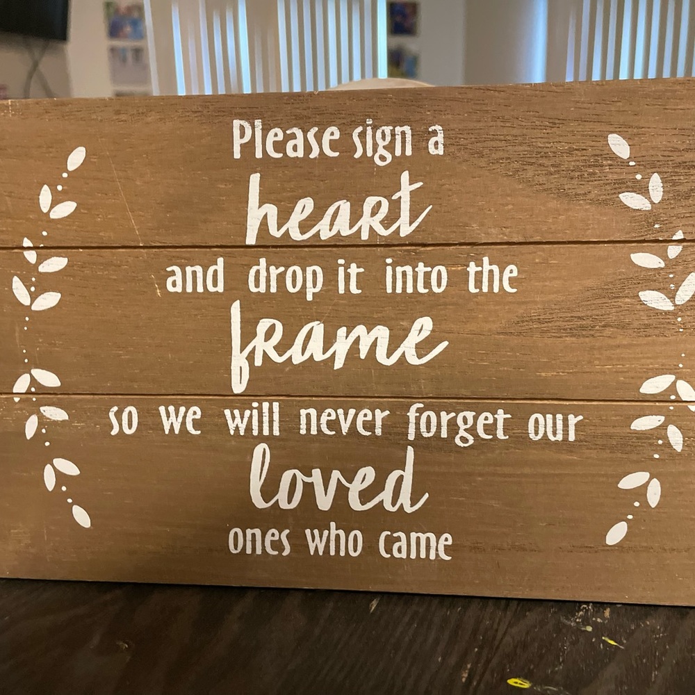 Wedding guest signing sign for wooden heart box